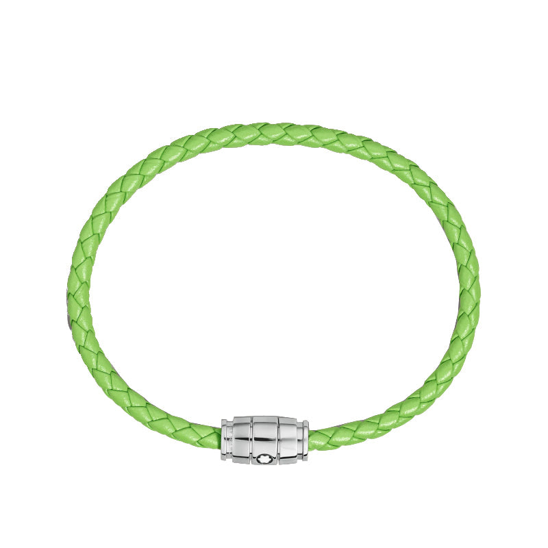 Bracelet acier 3 anneaux Collection Montblanc Meisterstück en cuir vert citron