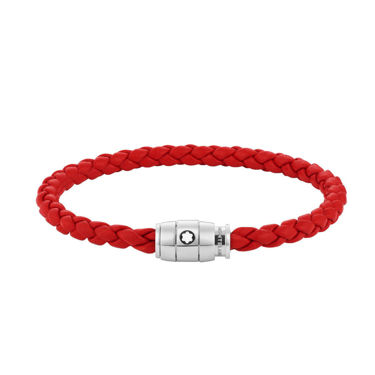 Bracelet en acier et cuir rouge avec fermeture à 3 anneaux